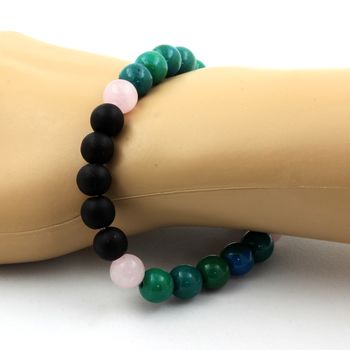 Bracelet Perles Quartz rose + Chrysocolle + Onyx noir mat 8 mm.