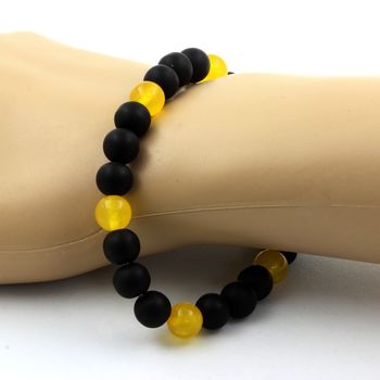Bracelet Perles Agate jaune + Onyx noir mat 8 mm.