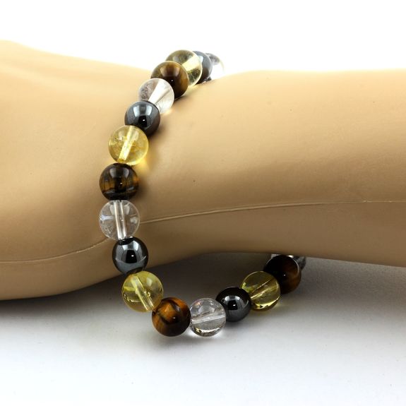 Bracelet Perles Oeil de Tigre + Citrine + Quartz + Hématite 8 mm.