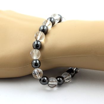 Bracelet Perles Quartz + Hématite 8 mm.