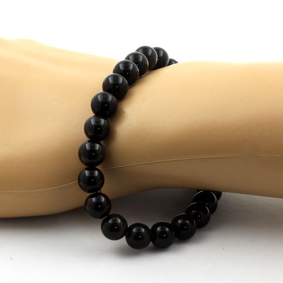 Bracelet Perles Obsidienne noire 8 mm.
