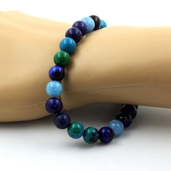 Bracelet Perles Oeil de Tigre bleu + Calcédoine bleu + Lapis Lazuli + Chrysocolle 8 mm.