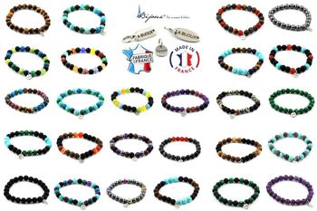 Bracelet Perles Agate rubanée + Agate jaune + Howlite + bois 8 mm.