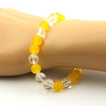 Bracelet Perles Agate jaune + Quartz 8 mm.