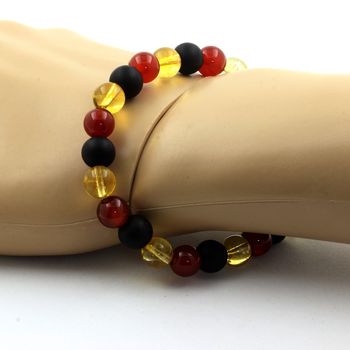 Bracelet Perles Agate Rouge + Citrine + Onyx noir mat 8 mm.