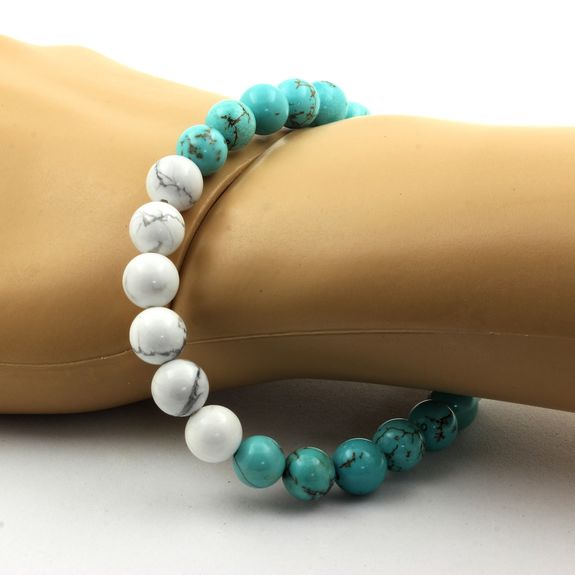 Bracelet Perles Howlite + Turquoise 8 mm.