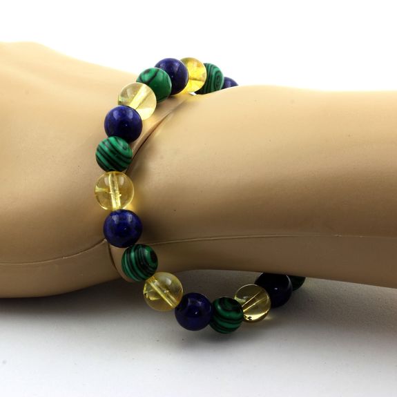 Bracelet Perles Citrine + Lapis Lazuli + Malachite 8 mm.
