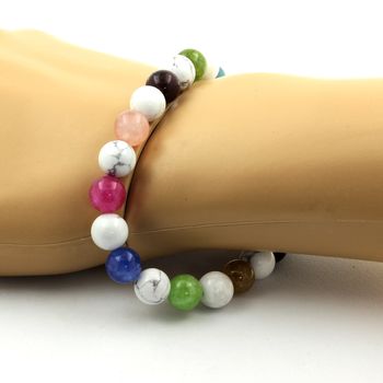 Bracelet Perles Tourmaline multicolore + Howlite 8 mm.
