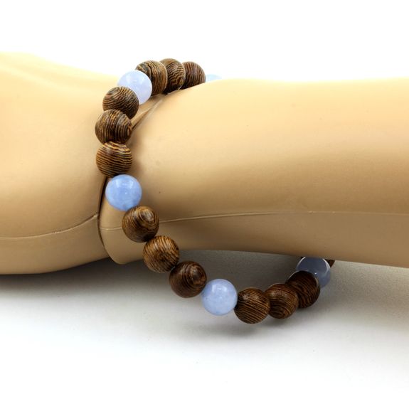 Bracelet Perles Aigue-Marine + bois 8 mm.