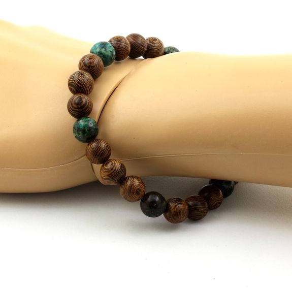 Bracelet Perles Turquoise Africaine + bois 8 mm.