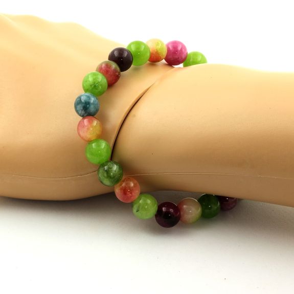 Bracelet Perles Tourmaline multicolore + Tourmaline melon d'eau + Péridot 8 mm.