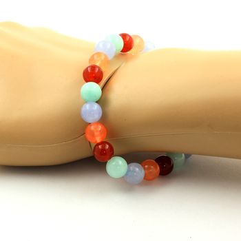 Bracelet Perles Amazonite + Calcédoine orange + Aigue-Marine + Agate Rouge 8 mm.