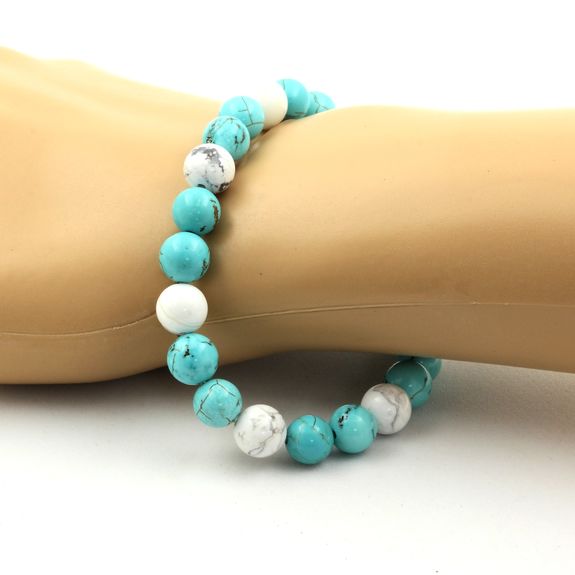 Bracelet Perles Howlite + Turquoise 8 mm.