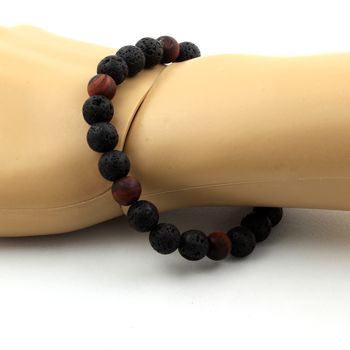 Bracelet Perles Lave + Oeil de Tigre rouge mat 8 mm.