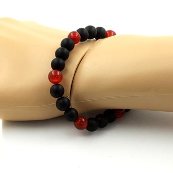 Bracelet Perles Onyx noir mat + Cornaline d'Uruguay 8 mm.