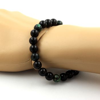Bracelet Perles Agate noire + Emeraude de Zambie 8 mm.