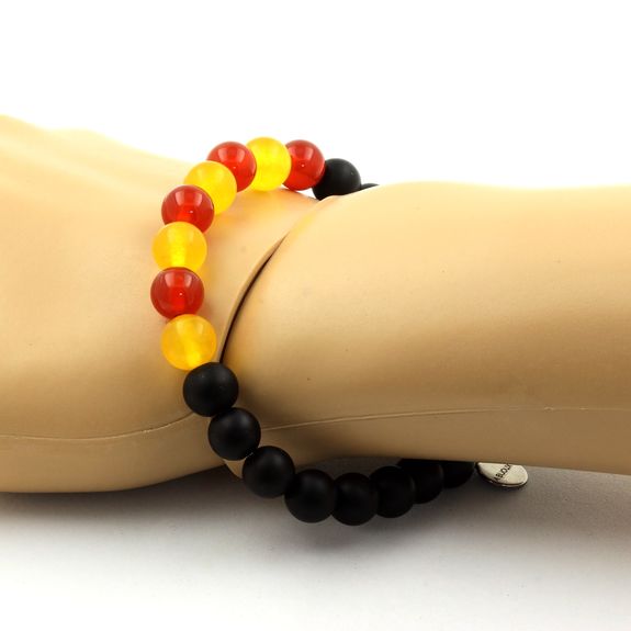 Bracelet Catalan Perles Onyx noir mat + Agate jaune + Agate Rouge 8 mm.