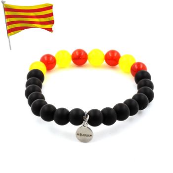 Bracelet Catalan Perles Onyx noir mat + Agate jaune + Agate Rouge 8 mm.