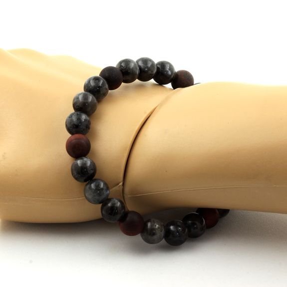 Bracelet Perles Labradorite + Oeil de Tigre rouge mat 8 mm.