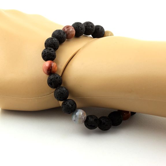 Bracelet Perles bois pétrifié + Lave 8 mm.