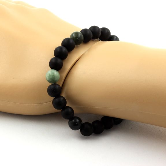Bracelet Perles Onyx noir mat + Seraphinite de Russie 8 mm.