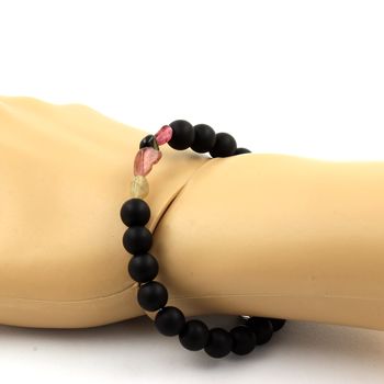 Bracelet Tourmaline multicolore du Brésil + Perles Onyx noir mat 8 mm.