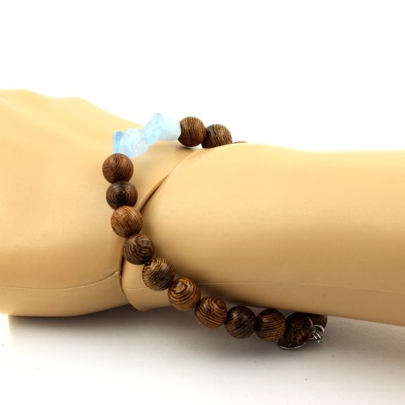 Bracelet Aigue-Marine du Brésil + Perles bois 8 mm.