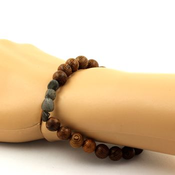 Bracelet Labradorite de Finlande + Perles bois 8 mm.