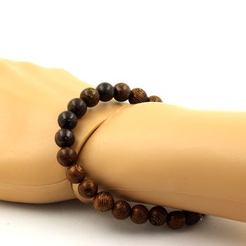 Bracelet Perles Bronzite + bois 8 mm.