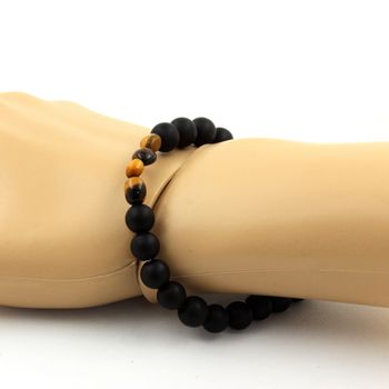 Bracelet Oeil de Tigre d' Afrique du Sud + Perles Onyx noir mat 8 mm.