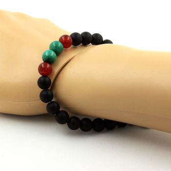 Bracelet Perles Malachite du Congo + Agate Rouge + Onyx noir mat 8 mm.