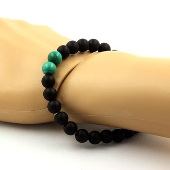 Bracelet Perles Malachite du Congo + Onyx noir mat 8 mm.