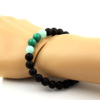 Bracelet Perles Malachite du Congo + Amazonite + Onyx noir mat 8 mm.