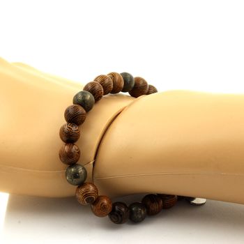 Pyrite from South Africa + wood Bracelet 8 mm Beads.
