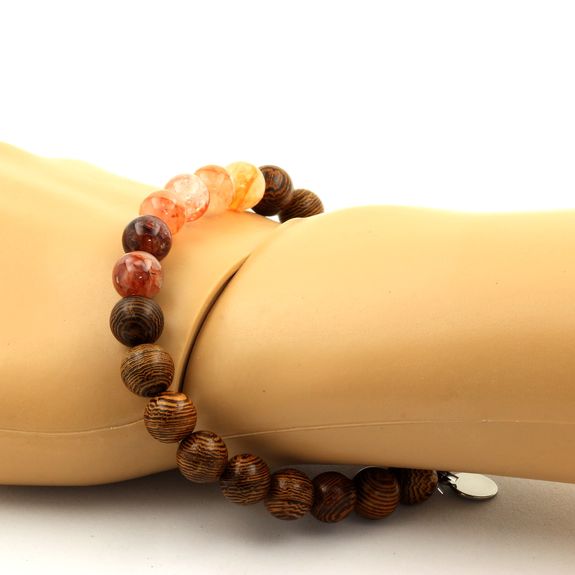 Bracelet Perles Quartz Hematoide de Madagascar + bois 8 mm.