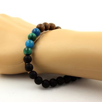 Bracelet Perles Malachite du Congo + Apatite + Onyx noir mat + bois 8 mm.