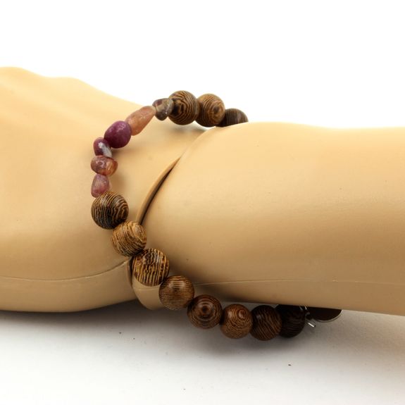 Rubellite Tourmaline from Brazil + wood Bracelet 8 mm Beads.