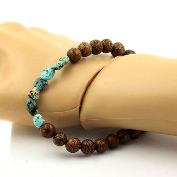 African Turquoise from Africa + wood Bracelet 8 mm Beads.