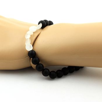 Bracelet Pierre de lune d'Inde + Perles Onyx noir mat 8 mm.