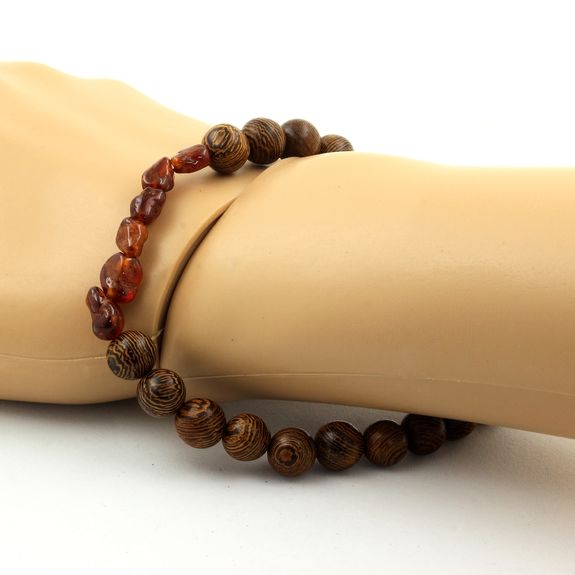 Bracelet Grenat Spessartite du Mozambique + Perles bois 8 mm.