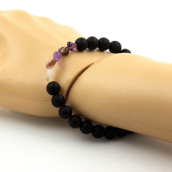 Bracelet Auralite du Canada + Perles Onyx noir mat 8 mm.