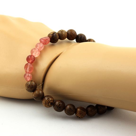 Bracelet Strawberry Quartz de Madagascar + Perles bois 8 mm.