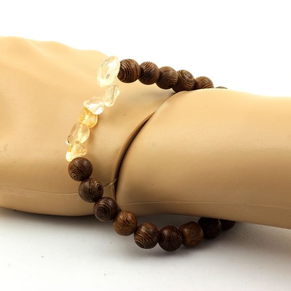 Bracelet Citrine du Brésil + Perles bois 8 mm.