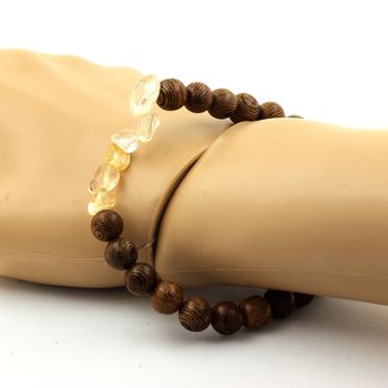 Bracelet Citrine du Brésil + Perles bois 8 mm.