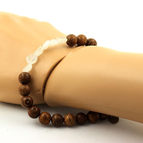Bracelet Pierre de lune d'Inde + Perles bois 8 mm.