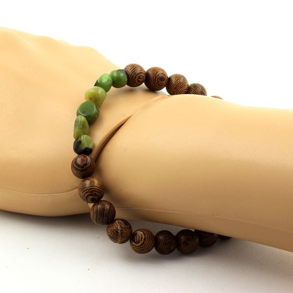Bracelet Jade Nephrite de Xiuyan Chine + Perles bois 8 mm.