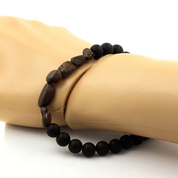 Bracelet Opale Boulder d'Australie + Perles Onyx noir mat 8 mm.