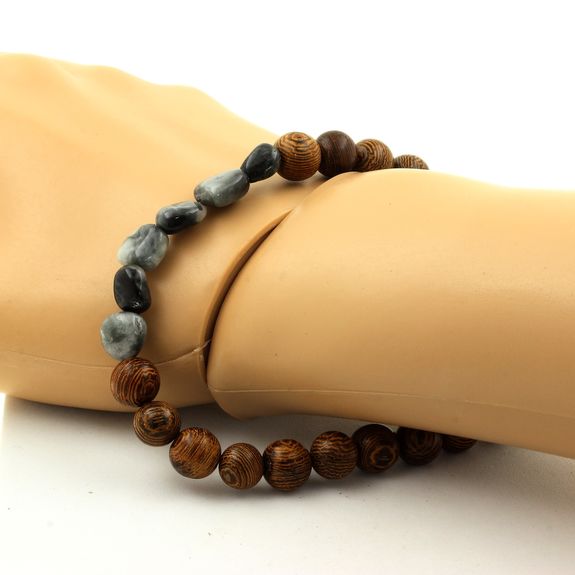 Bracelet Oeil de faucon d'Afrique du Sud + Perles bois 8 mm.