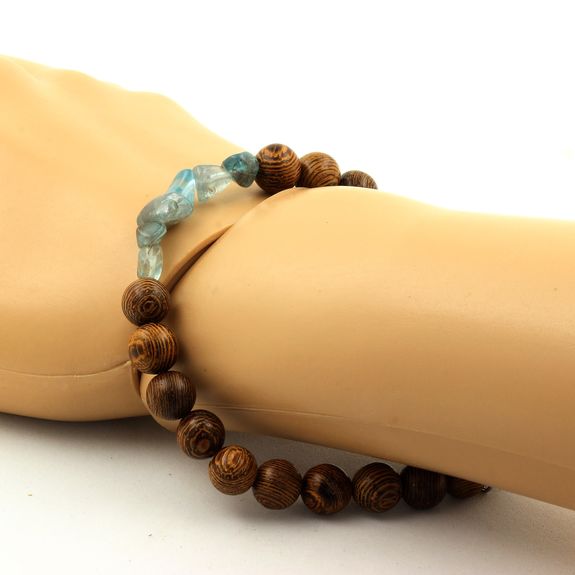 Apatite from Brazil + wood Bracelet 8 mm Beads.
