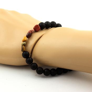 Mookaite from Australia + Matte black Onyx Bracelet 8 mm Beads.